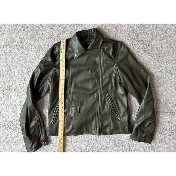 French Connection Womens Olive Green Faux Leather Moto Biker Jacket Size S - Picture 6 of 16
